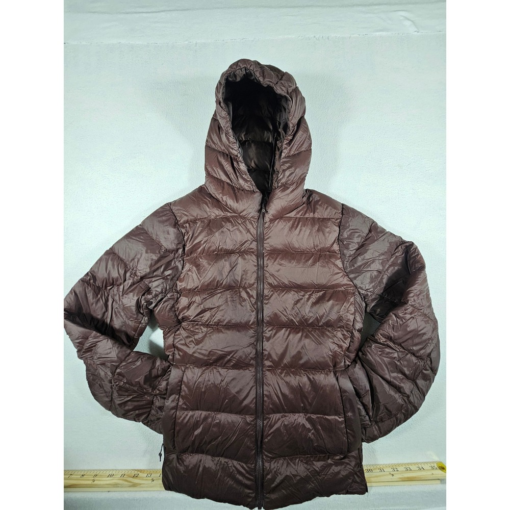 Eddie Bauer Womens Brown 650 Down Hooded Puffer Jacket Small 2418 Full Zip